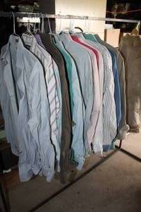 lot 572 image: mens button-up shirts different brands like Sporting Life brand and Ralph Lauren and Tommy Hilfiger large to XL