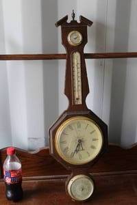lot 603 image: vintage banjo-style wall-mounted weather station featuring a dark wood frame