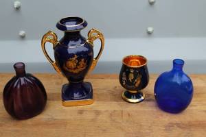 lot 639 image: Limoges Castel cobalt blue and 22K gold gilt porcelain vases and more see pictures for details