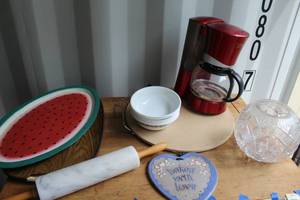 lot 675 image: Kitchen items rolling pin is marble see pictures for details