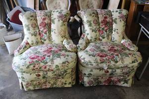 lot 684 image: pair of vintage French country or English cottage-style floral accent chairs see all pictures