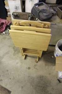 lot 718 image: 3-Wood tv trays with stand