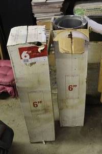 lot 719 image: 2-SuperVent JSC6SA3 chimney length, a 6-inch diameter, 36-inch long stainless steel insulated double-wall pipe designed for venting residential appliances like wood stoves