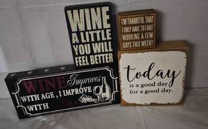 lot 189 image: Four Wooden Home Decor Plaques as shown