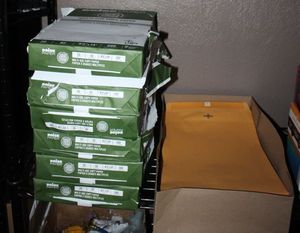 lot 22 image: Six Reems of 8.5x14 White printercopier paper and Envelopes
