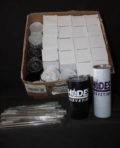 lot 34 image: Box of Promotional Travel Cups, Straws and Brushes