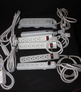 lot 80 image: Selection of White Surge Protectors and extension Cords