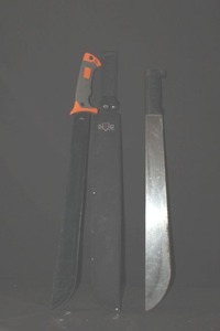 lot 108 image: Grand Way tactical hunting machete and sheath black handled machete
