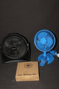 lot 124 image: Two Electric Fans and a outdoor cooling fan mist kit