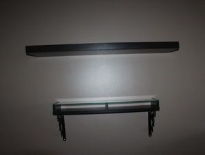 lot 158 image: Black floating Shelf and black and glass shelf Dimensions shown in photos