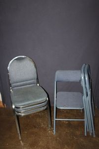 lot 163 image: Three folding Blue Chairs and stacking chairs