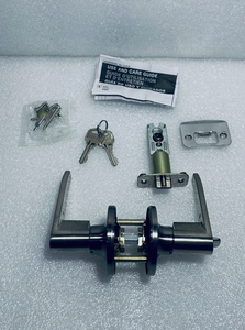 lot 65 image: New Open Box - Keyed Entry Straight Lever Door Handle Stainless Steel Finish, 668228 - As Shown