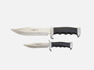 lot 2 image: HUMVEE 2Pc. LargeSmall Mirror Polished Bowie Knife Combo Set W Sheath - (READ)