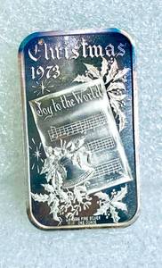 lot 100 image: Madison Mint .999 Fine Silver One Ounce Christmas 1973 Joy To The World - As Shown - $$
