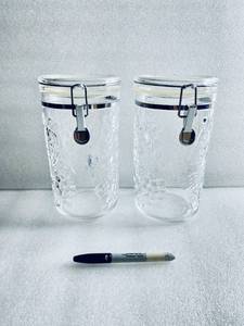 lot 99 image: Lot Of 2 - Approx. 9 Tall Air Tight Clear Containers With Fruit Design - In Condition As Shown