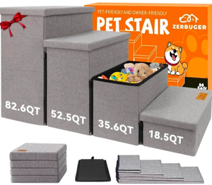 lot 121 image: Zerbuger Pet Stairs With 4-Step Storage, Smoke Gray - In Condition As Shown - (READ)