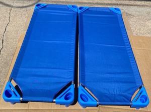 lot 130 image: Lot Of 2 - New Other Vevor Stackable Kiddie NaptimeCamping Cots, Blue (40 L x 23 W) - In Condition As Shown
