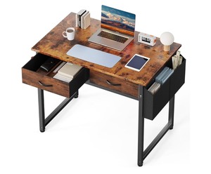 lot 196 image: New Other DUMOS 32 Home Office Computer Desk with Drawers, Small Gaming Writing Study Table With Storage Side, Rustic Brown - As Shown