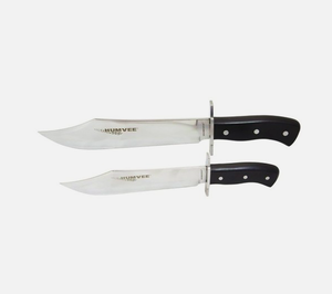 lot 250 image: HUMVEE 2Pc. 14 & 10 Mirror Polished Bowie Knife Combo Set With Sheath - In Condition As Shown - (READ)