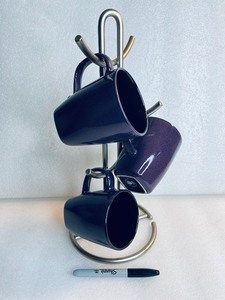 lot 409 image: Stainless Steel 6-Mug Tree Holder WIth 3 Mugs - In Condition As Shown