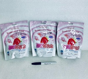 lot 102 image: Lot Of 3 - New Scripture Candy Strawberry & Cream Hard Candy, 5.5 Ounce Bag Each - (READ)