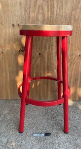 lot 455 image: Red Bar Stool With Wooden Seat Approx. (30 14 x 16 12 x 16 12) - In Condition As Shown - (READ)