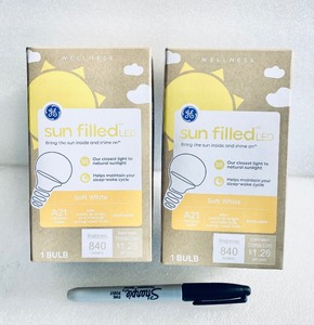 lot 477 image: Lot Of 2 - New GE Wellness Sun Filled LED 840 Lumens A21 Medium Base Light Bulbs - As Shown