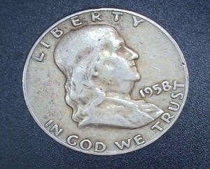 lot 8 image: 1958 Silver Franklin Half Dollar