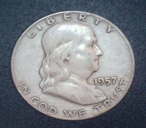 lot 23 image: 1957 Silver Franklin Liberty Half Dollar