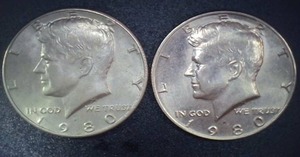 lot 32 image: Two Coins - 1980 Kennedy Half Dollar
