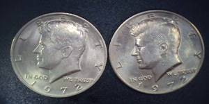 lot 33 image: Two Coins - 1972 Kennedy Half Dollar