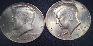 lot 45 image: Two Coins - 1974 Kennedy Half Dollar