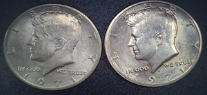 lot 58 image: Two Coins - 1971 Kennedy Half Dollar