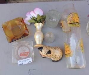 lot 131 image: Ashtrays, cat, vase. Spaghetti holder