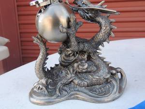 lot 9 image: Pewter dragon sculpture ball in claws Ball contains lighter