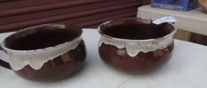 lot 60 image: Drip Glaze soup bowls with Handles  qty
