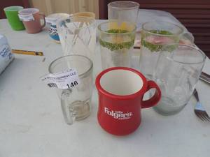 lot 146 image: Folgers coffee cup and vintage glasses