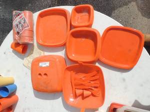 lot 155 image: Pic Nic set plates bowls cups and flatwear orange
