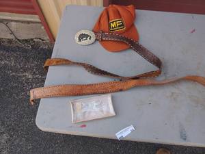 lot 55 image: BELT X 2, BELT BUCKLE W SADDLE BRONC, MF CAP
