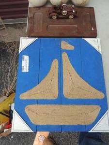 lot 209 image: Sailboat art and vanity with vintage car wood