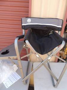lot 310 image: NEW Coleman aluminum deck chair with attached side table