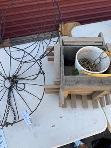 lot 393 image: wire hanging baskets x 2 and wooden planter