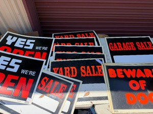 lot 409 image: SIGNS- Garage sale , yard sale, Beware of dog, for sale etc.