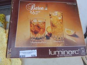 lot 378 image: Luminarc Baron16  piece set 8 beverage 8  rock in box