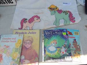 lot 587 image: Kids books and my little pony pillow case