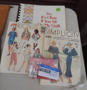 lot 602 image: Sewing patterns, quilt book and sewing kit