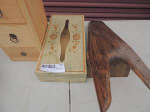 lot 675 image: Bootjack and wooden facial tissue box