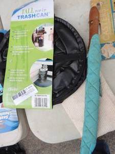 lot 678 image: pop up trash can and small seat belt coverslip weaving kit