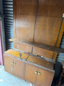 lot 689 image: Wood display cabinet 3 adjustable shelves and  cabinets at the base