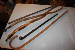 lot 110 image: vintage wooden walking sticks and canes